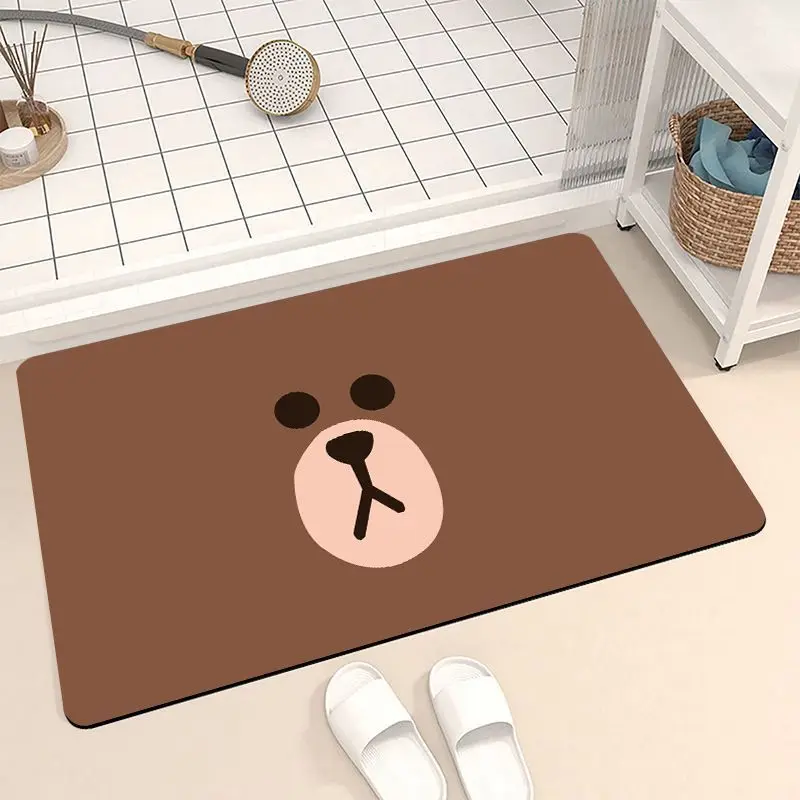 Simple Brown Bear Toilet Diatom Mud Soft Floor Mat Bathroom Cartoon Non-slip Absorbent Mat Toilet Door Foot Mat