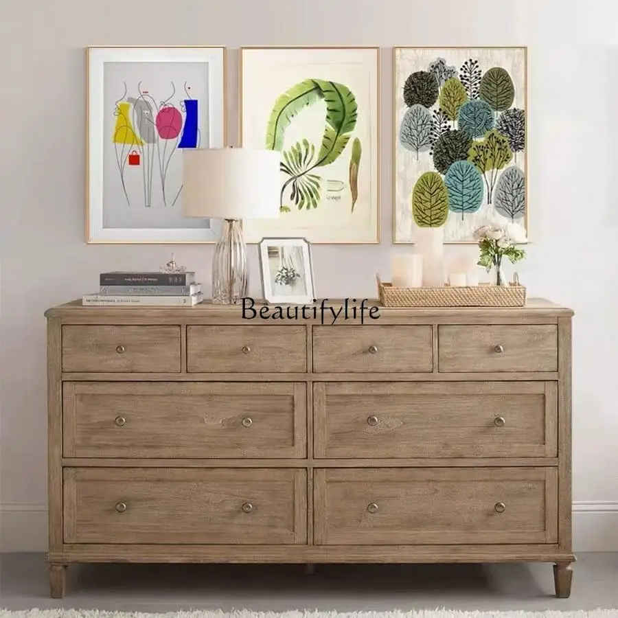 

American country solid wood retro eight-bucket cabinet bedroom living room wall storage cabinet