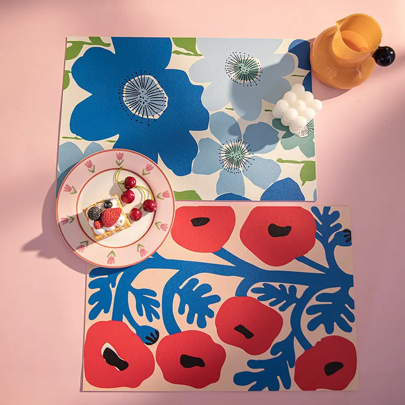 VIKAMA Nordic Poppy Floral Placemat Abstract Flower Waterproof Non Slip Heat Resistant Dining Desk Counter Pad
