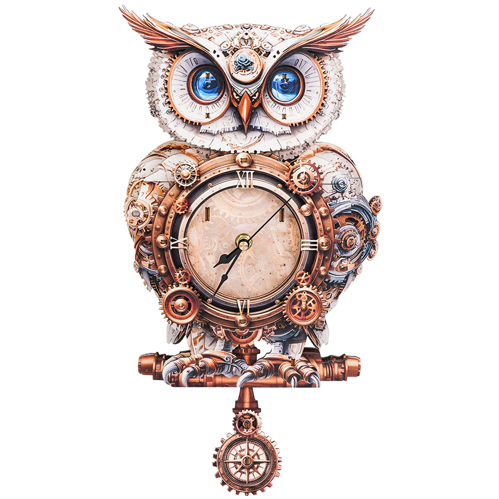 DIY Wooden Miniature Model Kits Owl Wall Clock 3D Puzzle Mechanical Gear Rotation for Friends Birthday Gifts Home Decoration