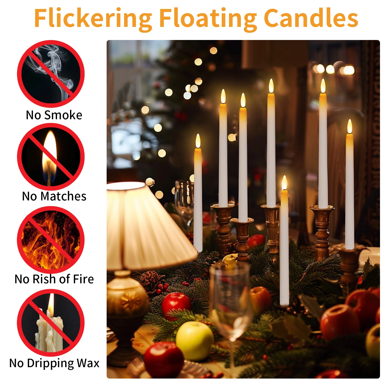 Candele elettroniche galleggianti con bacchetta magica Candele sospese remote Candelieri conici a LED senza fiamma tremolanti Decorazioni di Halloween  39