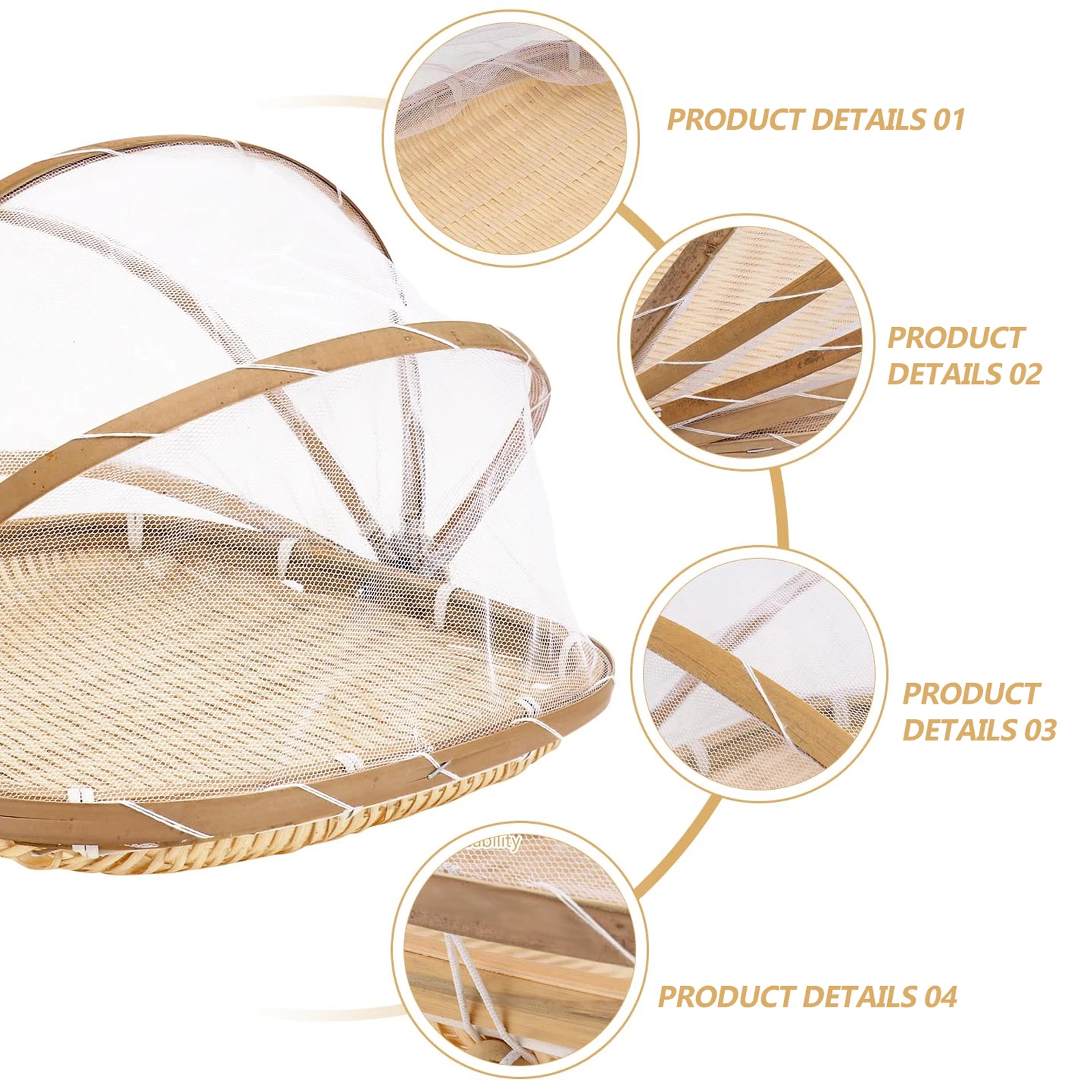 

1pc Foldable Bamboo Basket Woven Food Cover Dish Storage Insect Prevention Kitchen Utensil Seal Protection Party Use