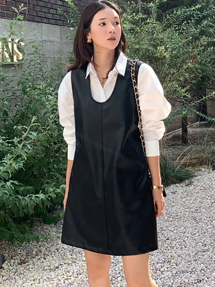 

Women's PU Leather Vest Dr Faionable Agel Versatile Loose Slimming A-Line Overalls Spring Autumn New Arrival