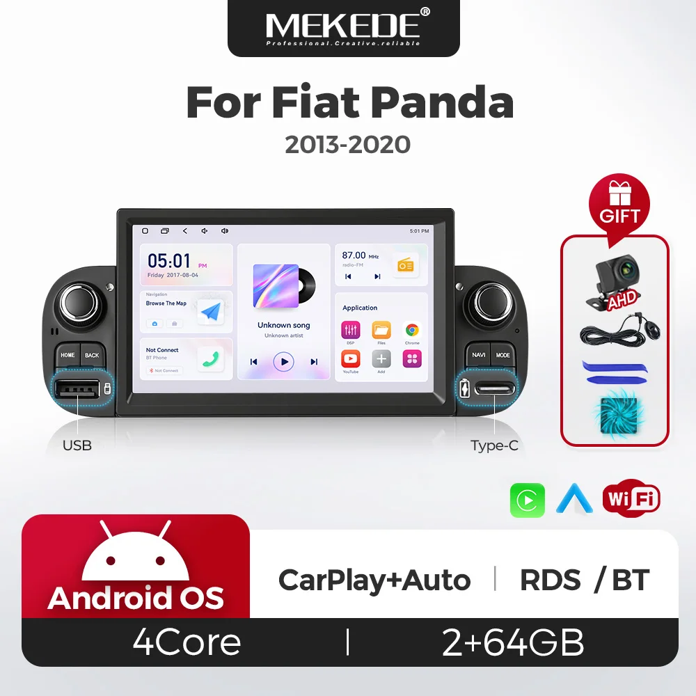 Für Fiat Panda 2013-2020 Android 15 Carplay 2 Din Autoradio GPS-Navigation BT Zentrales Multimedia-Player Intelligentes Audiosystem