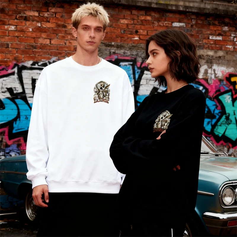 ZAZOMDE سويت شيرت قطني معاصر مطبوع عليه رسومات داكنة برقبة دائرية للجنسين تصميم حديث بسيط يسمح بمرور الهواء وناعم 2025 #2
