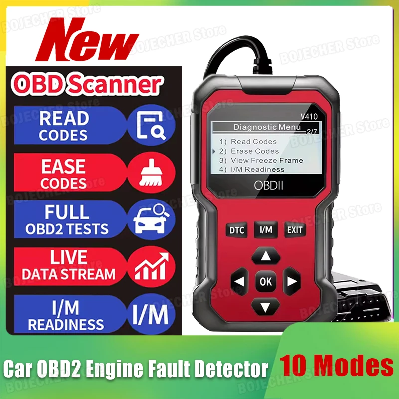 

Универсальный автомобильный сканер OBD2 V410, автоматический детектор неисправностей двигателя, считыватель кодов, тестирование аккумулятора, диагностические инструменты для автомобилей OBDII