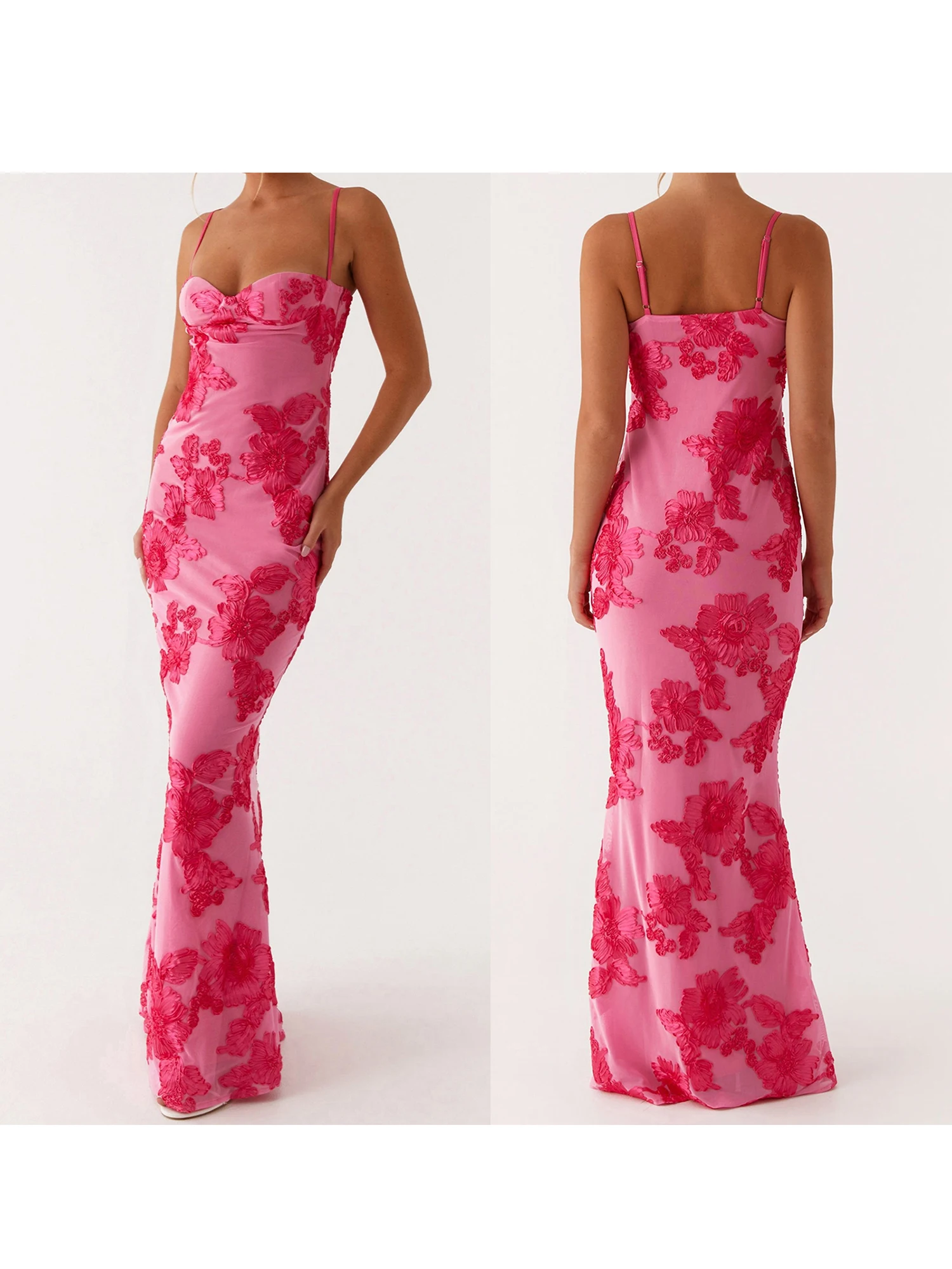 Abito lungo elegante ricamato in pizzo con scollo a V e spalline regolabili Abito da sposa Boho Chic Summer Beach