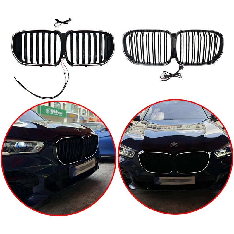 

For BMW X5 G05 2019 2020 2021 2022 High Quality Car Racing Grills With LED Grille Single Line Or Doube Line Glow Glossy Black