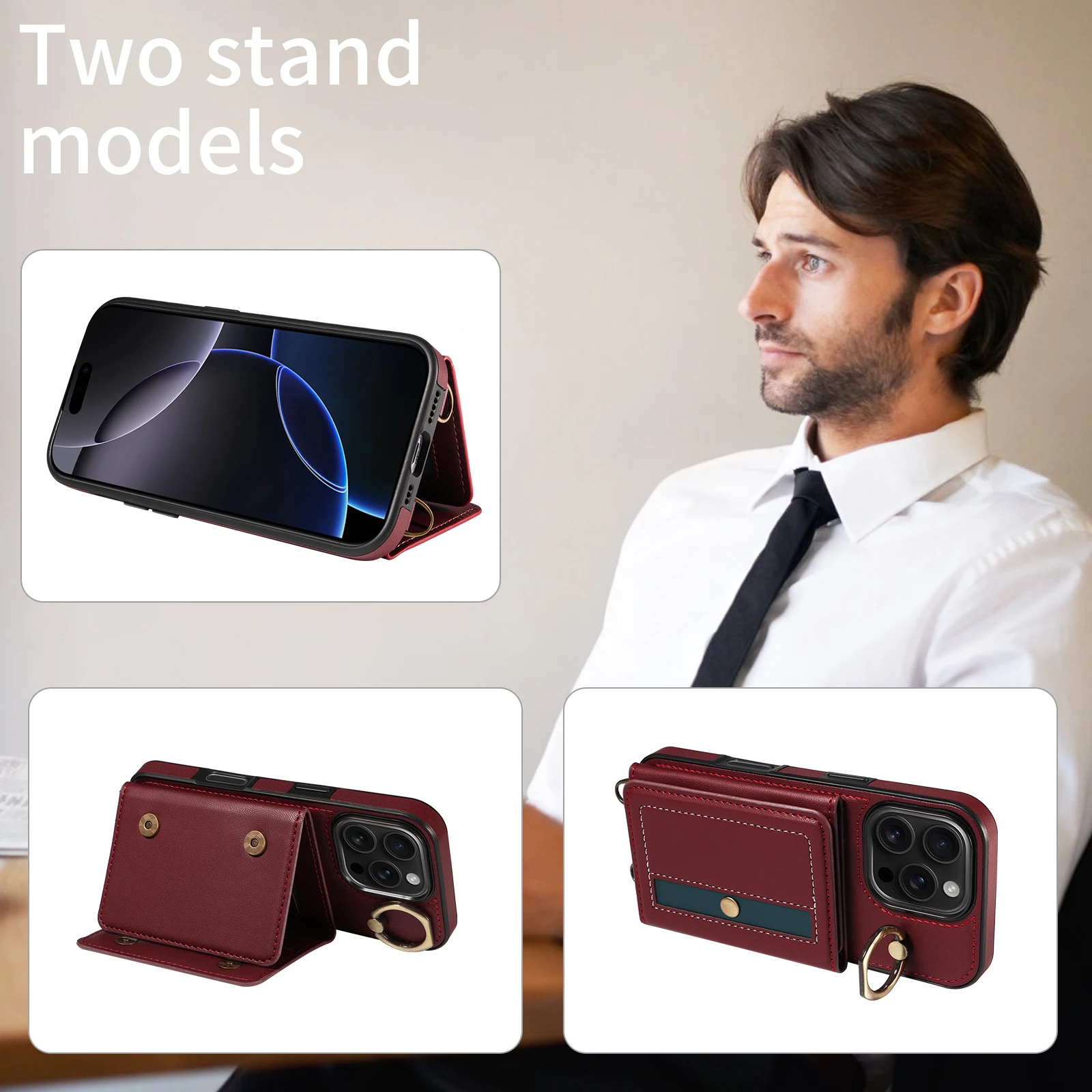 

Ring Crossbody Leather Wallet Card Phone Case for iPhone11 12 13 14 15 16 17 Pro Max mini X/XS/XR Lanyard Flip Cover