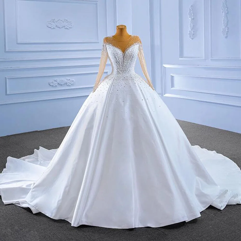 

Bride Dress for Wedding Luxury 2023 Elegant Long Sleeves O-Neck Chapel Train Ball Gown Fashion Beading Pearls Wedding Dress