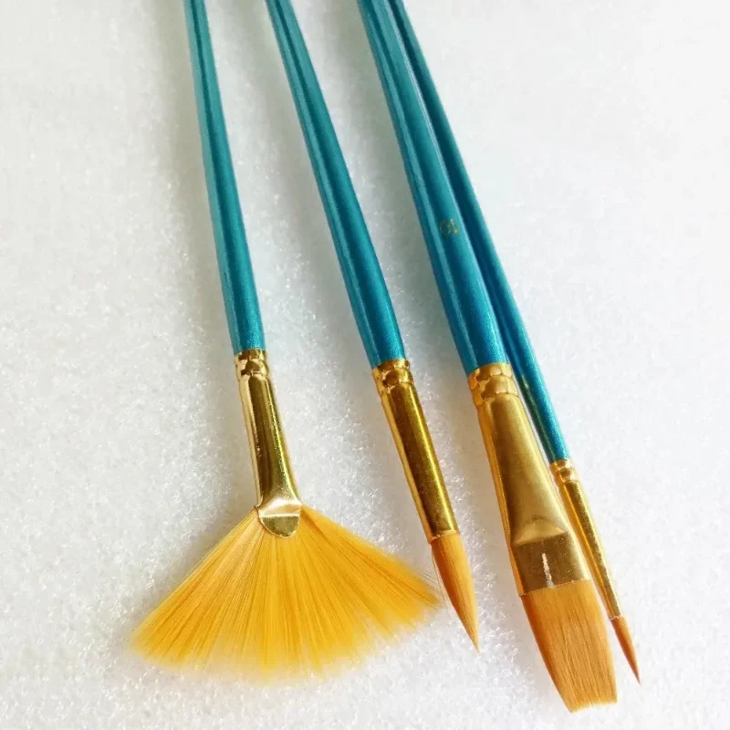 Blue Bar Nylon Hair Paint Brush Set Flabellum Pointed Tip Artist Gouache Watercolor Acrylic Oil Painting Supplies 4pcs/lot