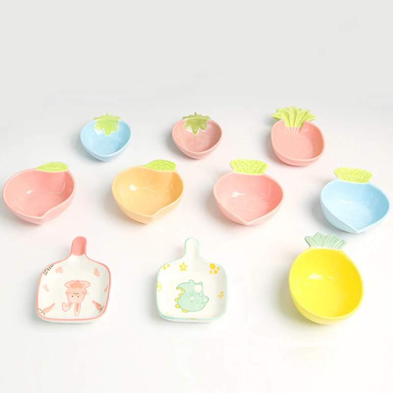 Cute Fruit Shape Ceramic Sauce Dish Small Pet Tableware Hamster Squirrel Feeding Plate Mini Kitchen Seasoning Dish Dipping Bowl