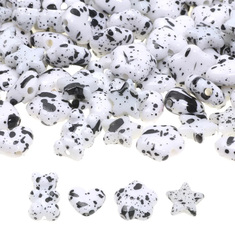 50pcs White Black Dot Heart-Shaped Flower Star Shaped Bead Acrylic Bead For Handmade Jewelry DIY Persistent Bracelet Necklace