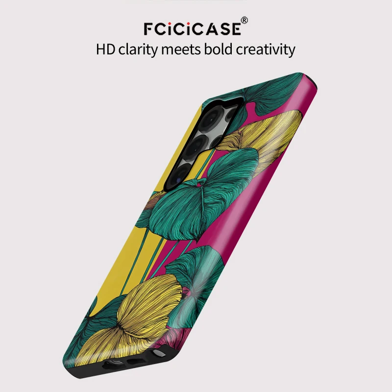 Fcicicase S25 الترا موضة يترك طباعة جراب هاتف لسامسونج غالاكسي S24 زائد S20 FE S23 A56 A26 A36 A16 ماتي PC غطاء من البولي يوريثان