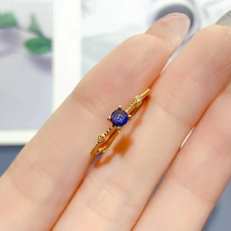 

Thin 925 Silver Ring Natural Sapphire Ring for Girl 3.5mm 0.2ct Genuine Blue Sapphire Jewelry with 18K Gold Plating