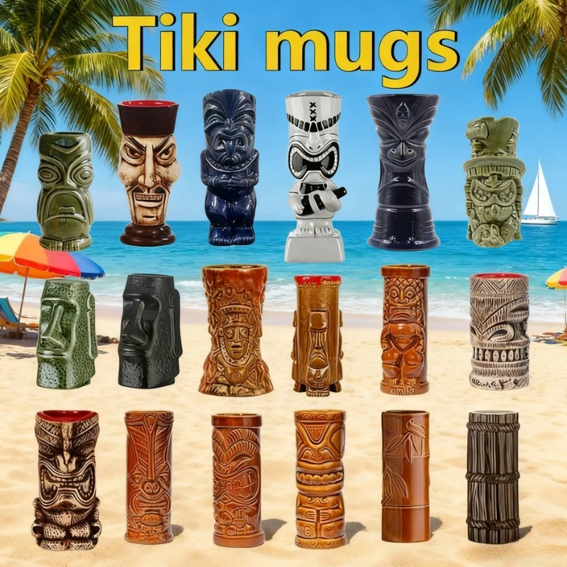 Tiki القدح كأس النبيذ إكسسوارات ديكور منزلي التماثيل عيد الميلاد الديكور كوب كوكتيل السيراميك القدح ديكور المنزل هدية الهالوين