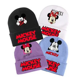 Kawaii Disney Mickey Minnie Mouse Hip-Hop Children's Autumn and Winter Outdoor Kids Solid Color Knitted Wool Windproof Cold Hat