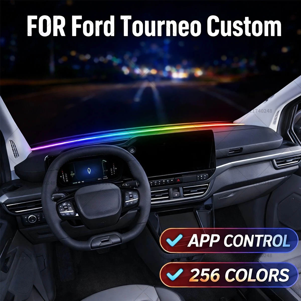 For Ford Tourneo Custom Automotive decoration light strip,colorful acrylic front windshield soundproofing strip,ambience light