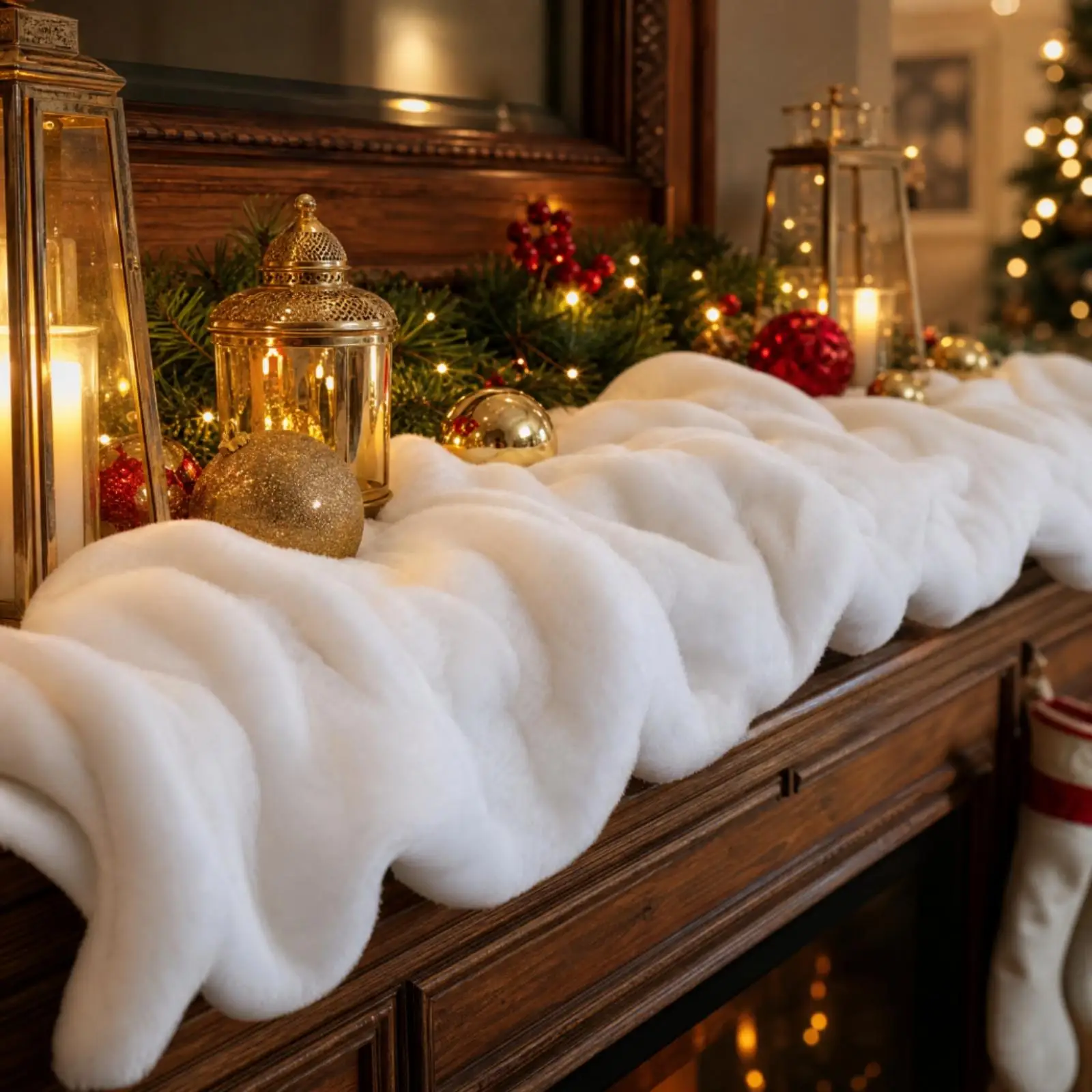 Snow Blanket with Roll Format Flexible Polyester Snow Blanket Soft Holiday Decor for Christmas Tree Base, Winter Wonderland