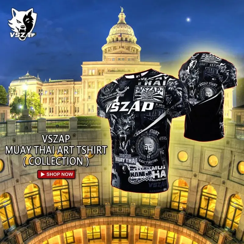 VSZAP الرجال قصيرة الأكمام MMA اللياقة البدنية الرياضة القتال تي شيرت سريعة الجافة مرونة طومسون القتال نمط فنون الدفاع عن النفس الملابس