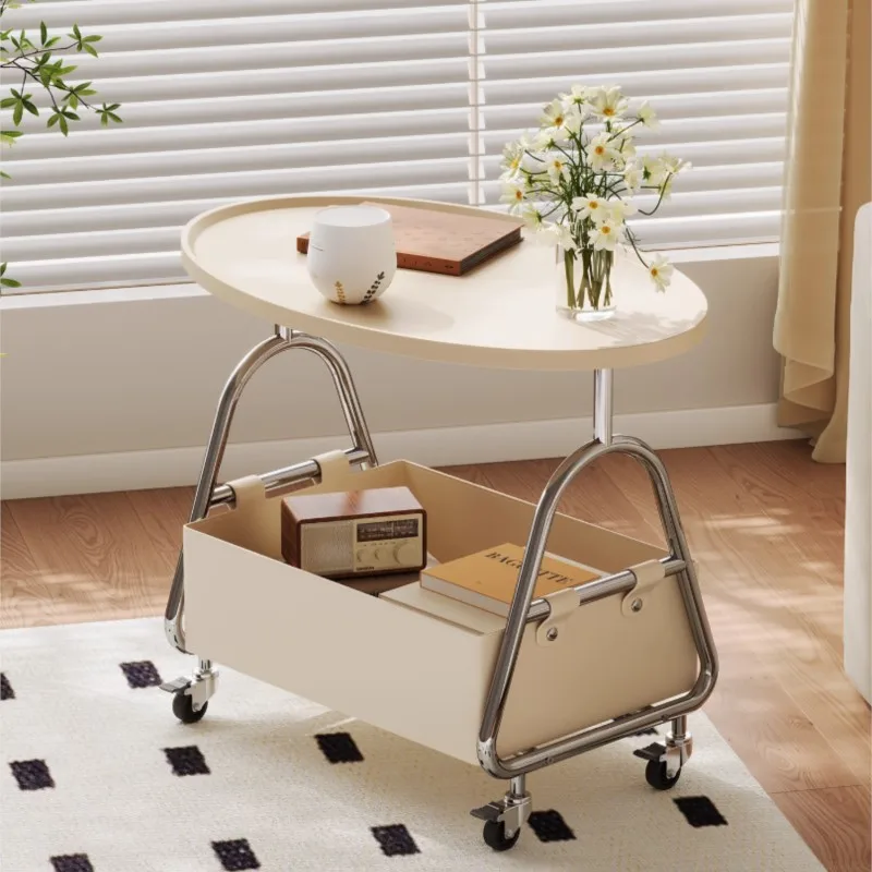 

MOMO Sofa Side Table Living Room Movable Coffee Table Household Iron Small Round Table Small Cart Bedside Table Storage Rack