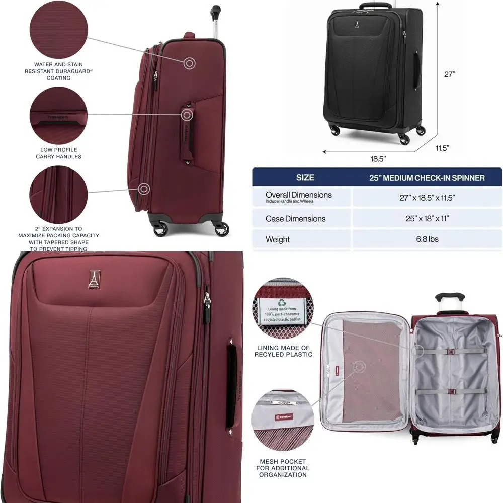 

Expandable Softside Luggage with 4 Spinner Wheels, Lightweight Suitcase, Medium 25-Inch, Burgundy for Men and Women