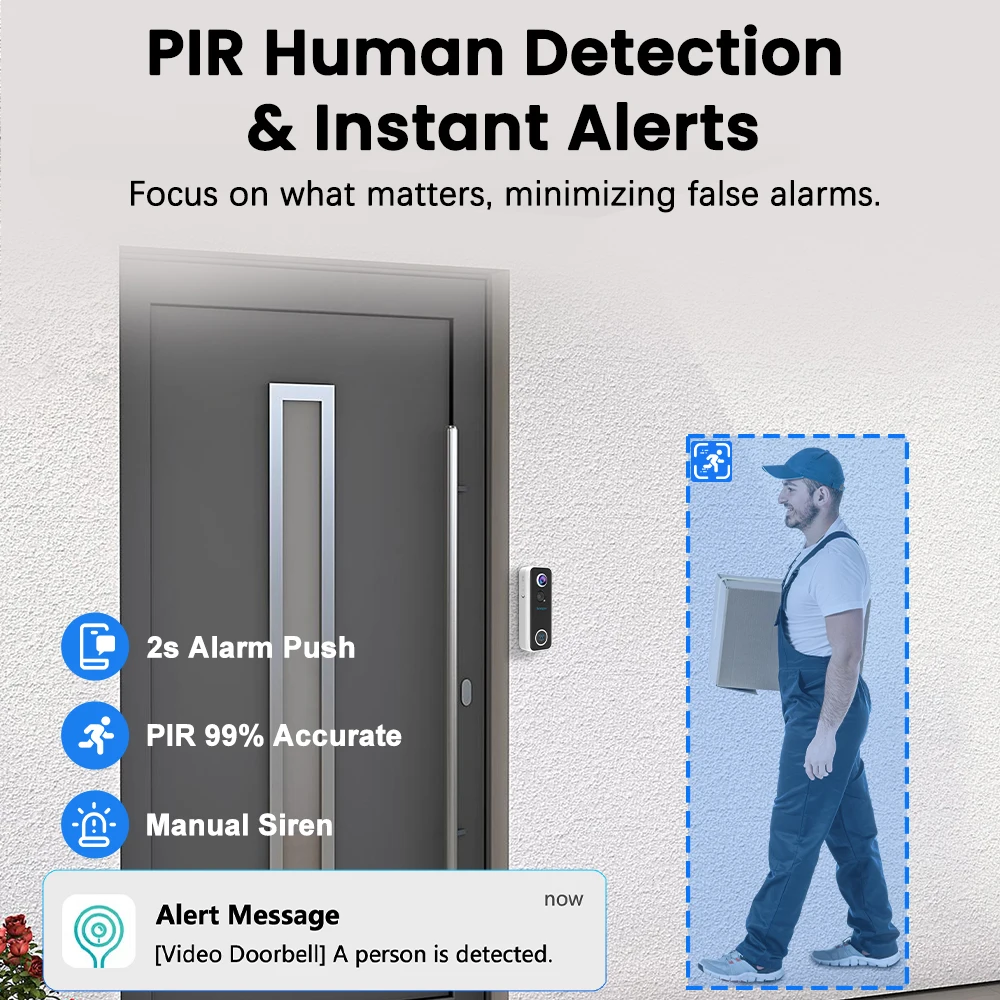 Timbre inalámbrico con cámara de 4MP, intercomunicador inteligente con WiFi, detección humana, compatible con Alexa, IP67