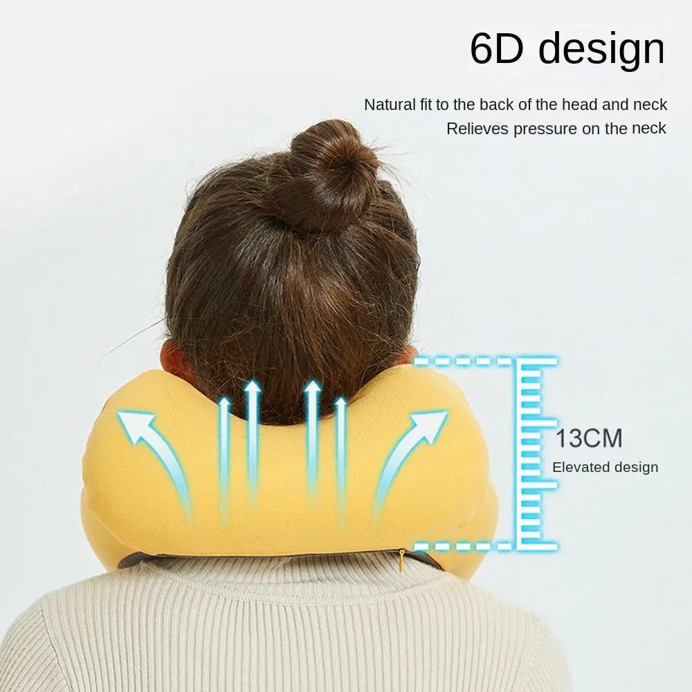 New U-shaped Travel Neck Pillow Neck Support Cushion Elastic Fabric Inflatable Pillow Foldable Press Type Airplane Pillow