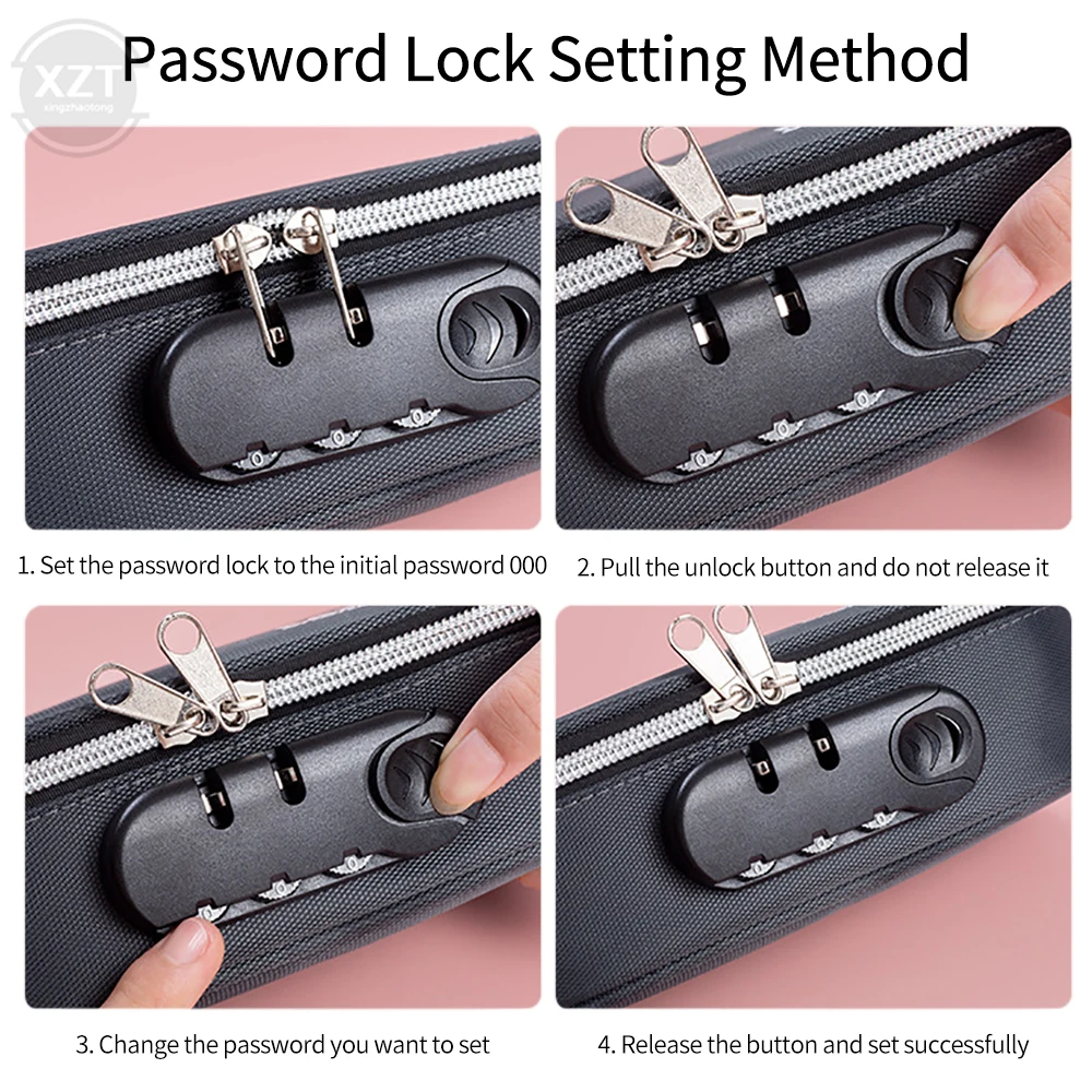 콤비네이션 자물쇠 연필 케이스, 대용량 학생 문구 연필 케이스, 문구 보관 가방, 자물쇠 포함