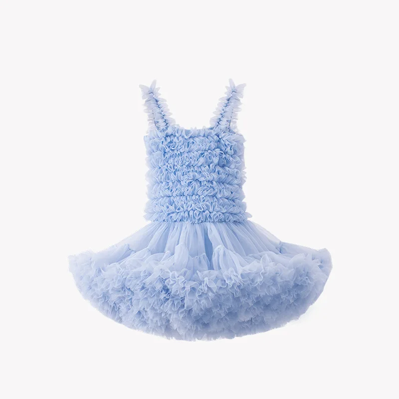 Sweet Baby Girl Clothes Quality Fabric Solid Colour Halter Fluffy Mesh Cake Frock Cute Baby Dress Birthday Princess TuTu Dress