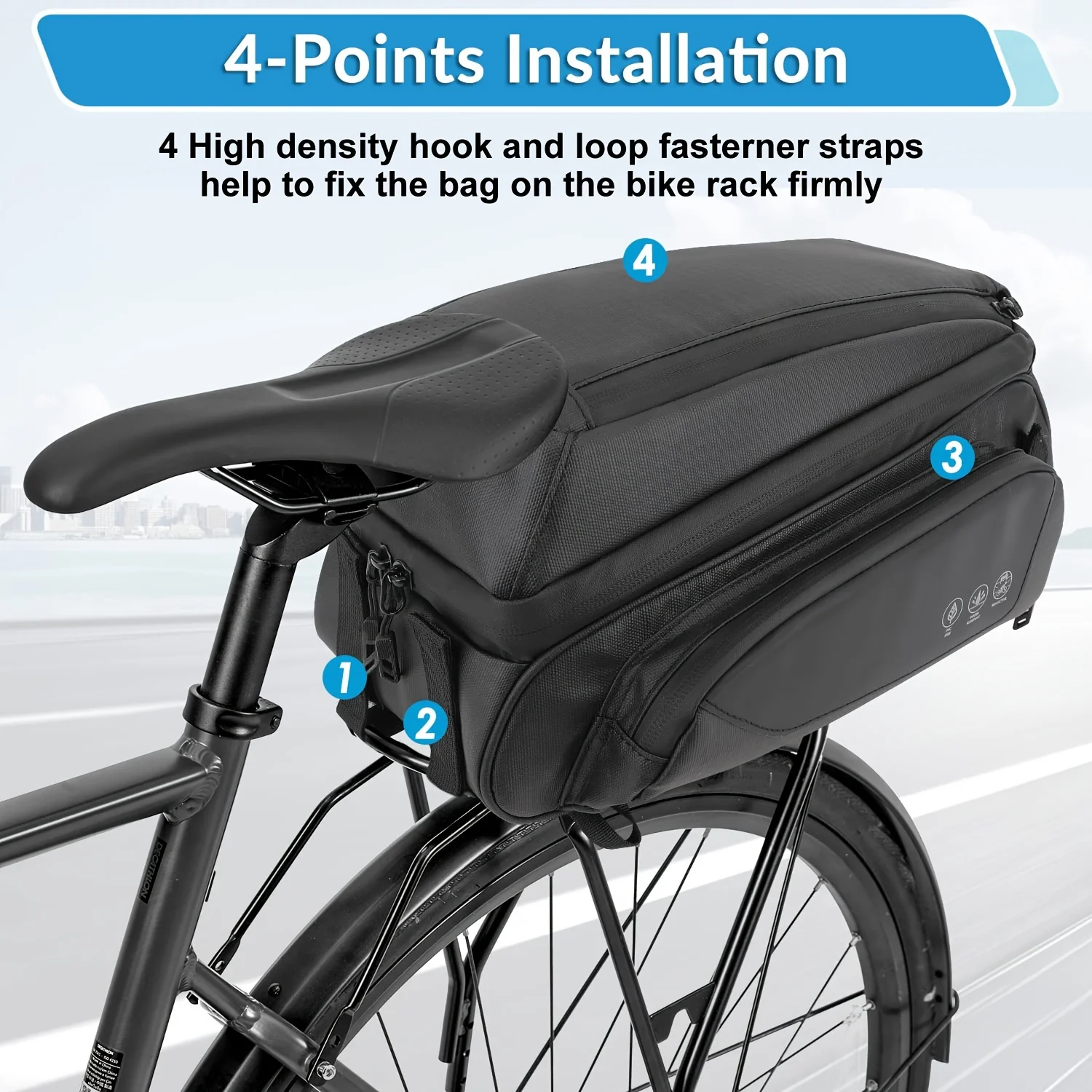 Bike Rear Rack Bag - Double Deck 9.5L Waterproof Reflective Bicycle Saddle Trunk Bag with Shoulder Strap, For MTB Bike E-Bike