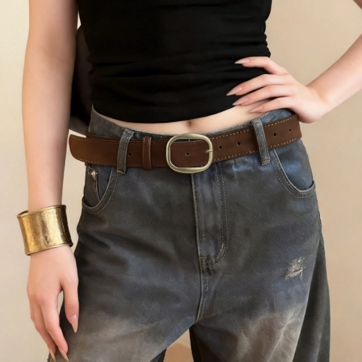 Retro Brown Wide Belt Women's Design Sense Small Audience Match Jeans Skirts Belt 2026 New Coffee Color Accessory