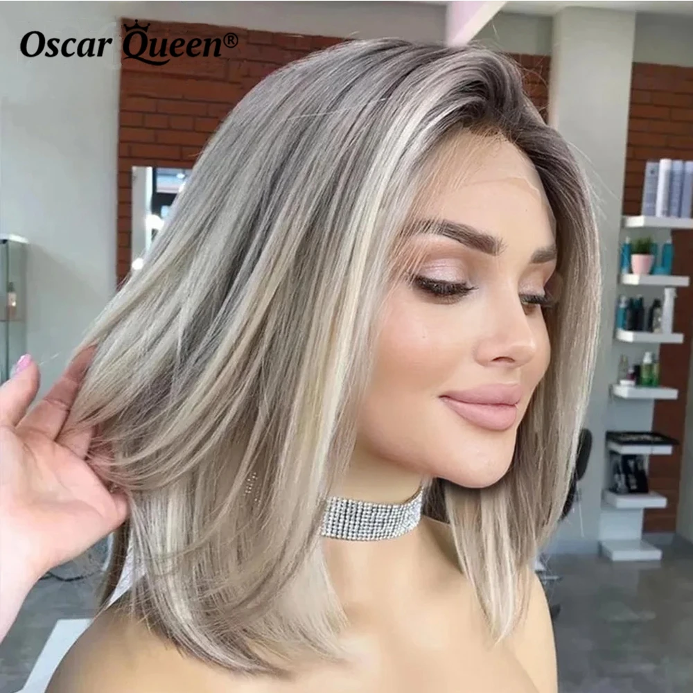 4x4 Ash Blonde Color Human Hair Bob Wig for Women Pixie Cut Short Straight 13x4 Lace Front Wigs Brazilain Natural Hairline Wig