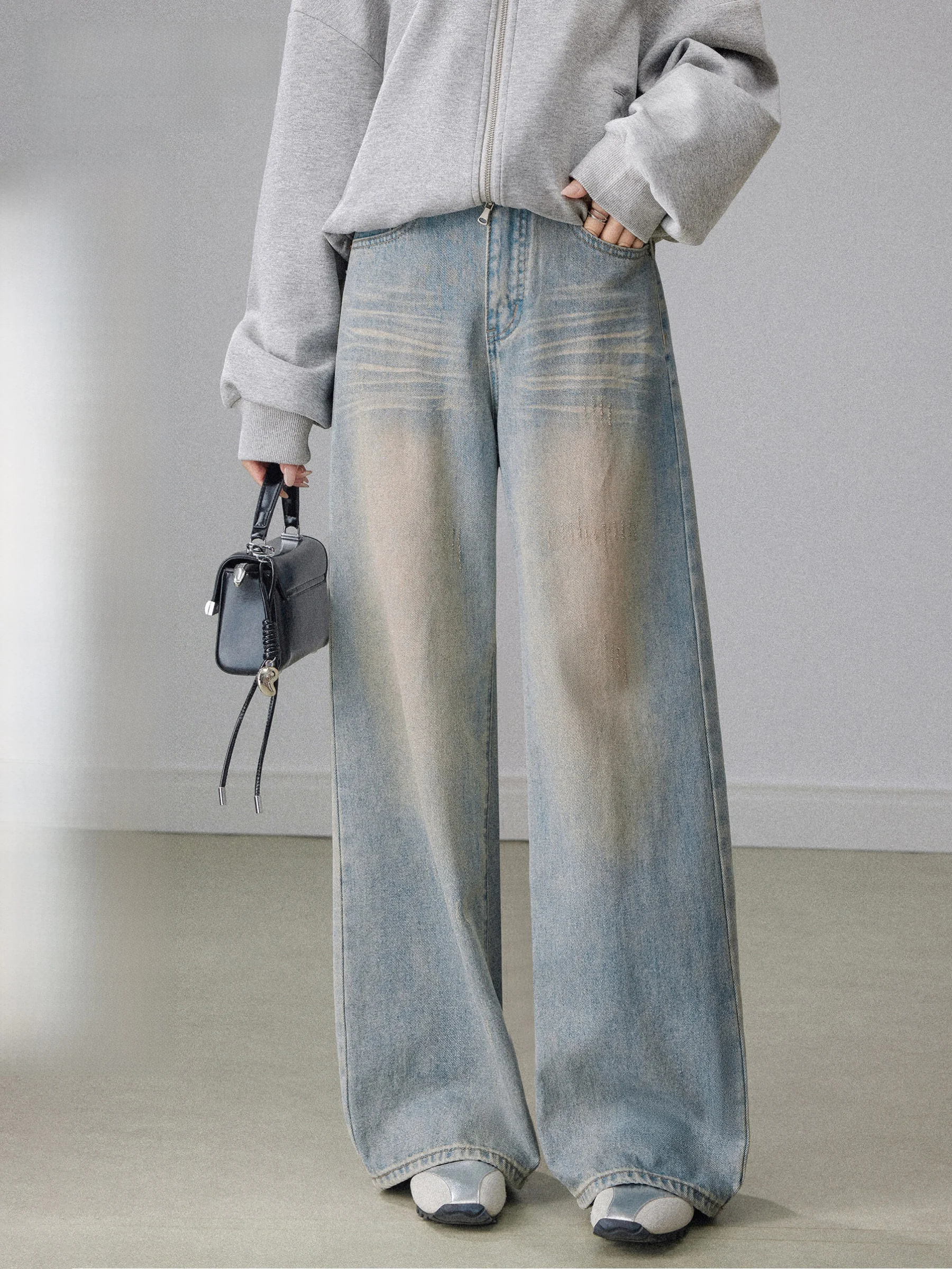 

High Waist Wide Leg Denim Pants Women's Straight Cut Drapey Vintage American Sle Casual Trousers Spring 2026 New