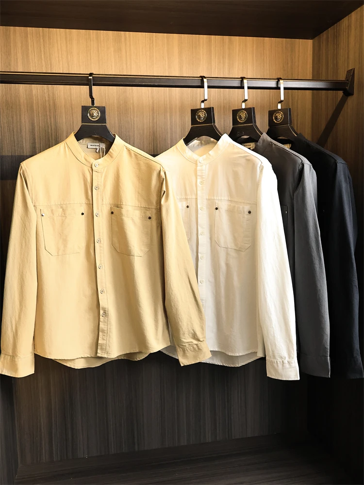 

Retro Japanese Sle Men's Cotton Work irt Breathable Waed Texture Loose Fit Comfortable Skin-friendly Autumn Faion