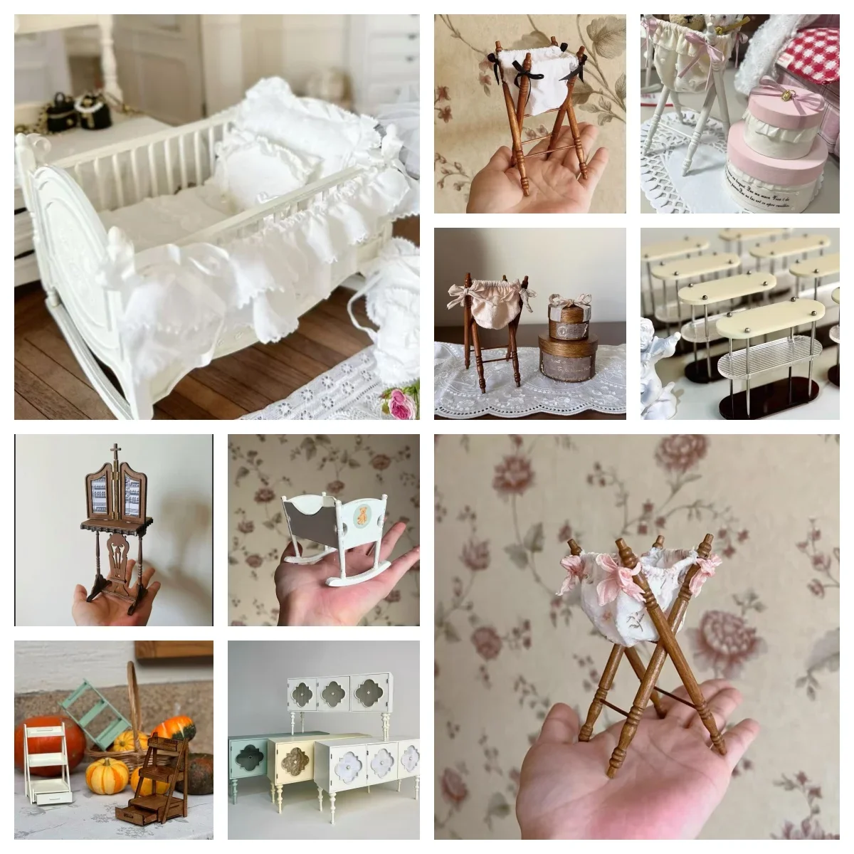 

Bjd Cradle Furniture Decoration Miniature Wooden Vintage Bed Cloth Frame Dollhouse Hat Box Mold Home Storage Cabinet Accessories