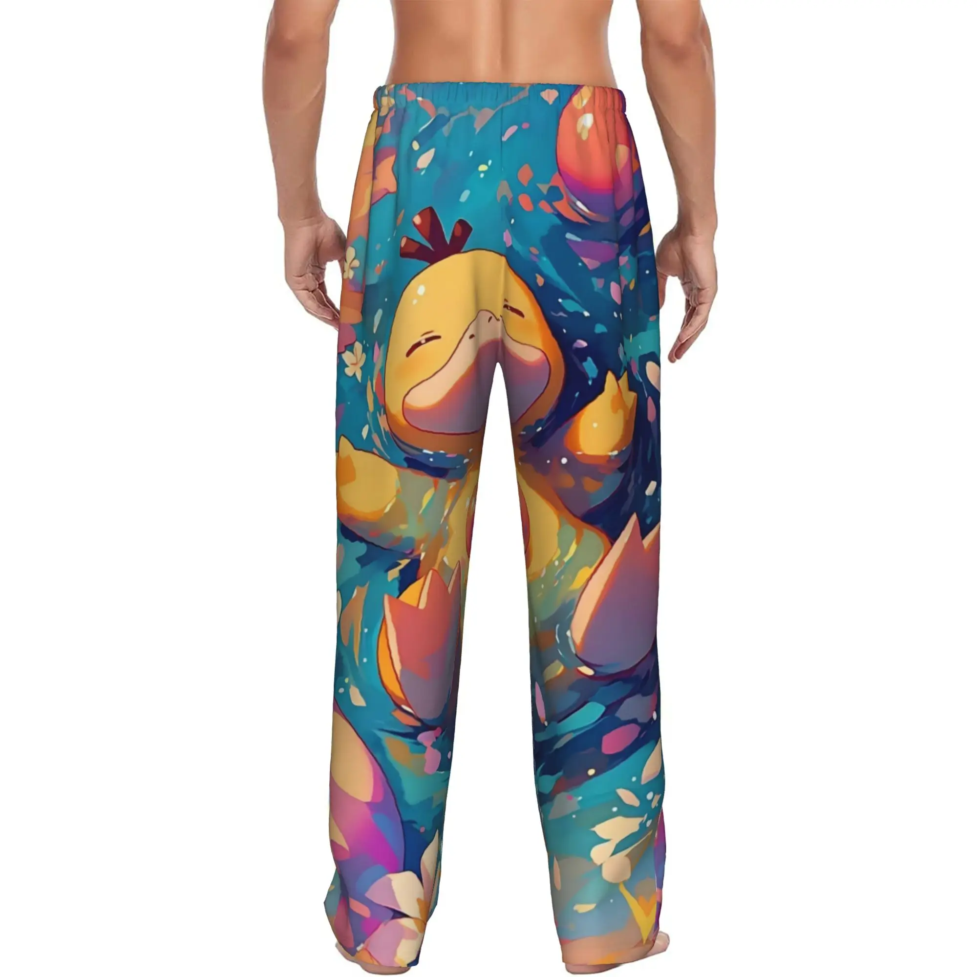 Custom Printed P-Psyducked Cartoon Pajama Pants Men Duck Anime Sleep Sleepwear Bottoms with Pockets