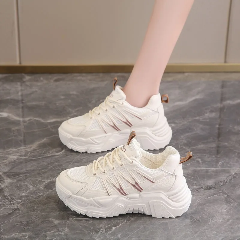 Womans White Leather Casual Shoes Summer Hot Sale Breathable Chunky Sneakers Women Basketball Shoes Outdoor Trainers Tenis Mujer