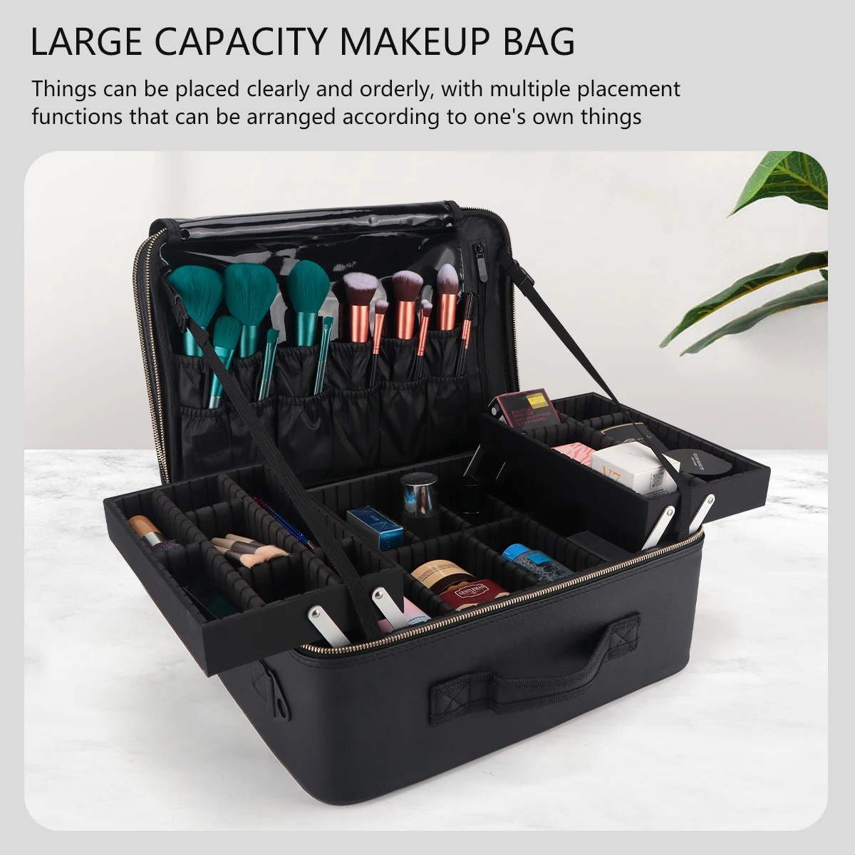 Travel Makeup Case-Professional Adjustable Divider Cosmetic Bag Large Capacity Waterproof Makeup Organizer