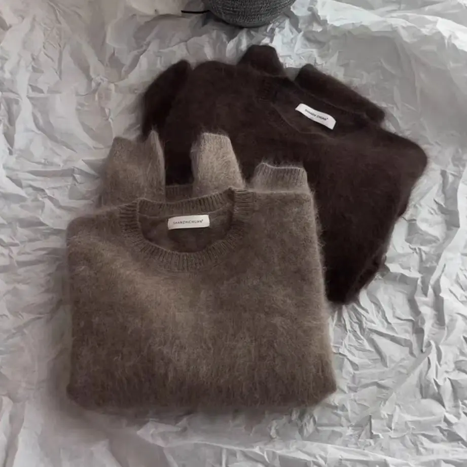 

Oversized Mohair Round Neck Pullover Sweater Women's Autumn Winter Plus Size Soft Knitted Top Chic Casual Outerwear Inner Wear