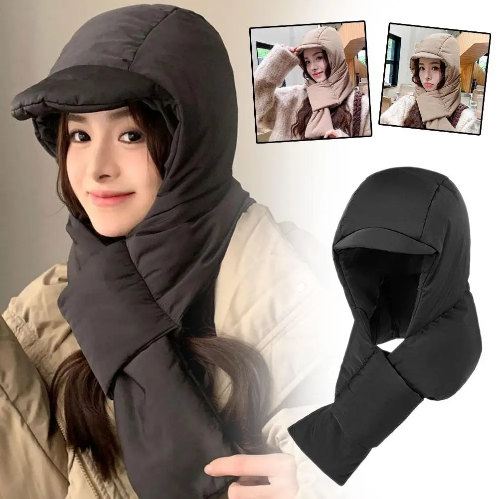 Winter Windproof Hat Cap Scarf One Female Fall Winter Protection Warm Winter Hat Russian Hat Ear Protection For Outdoor A0V1