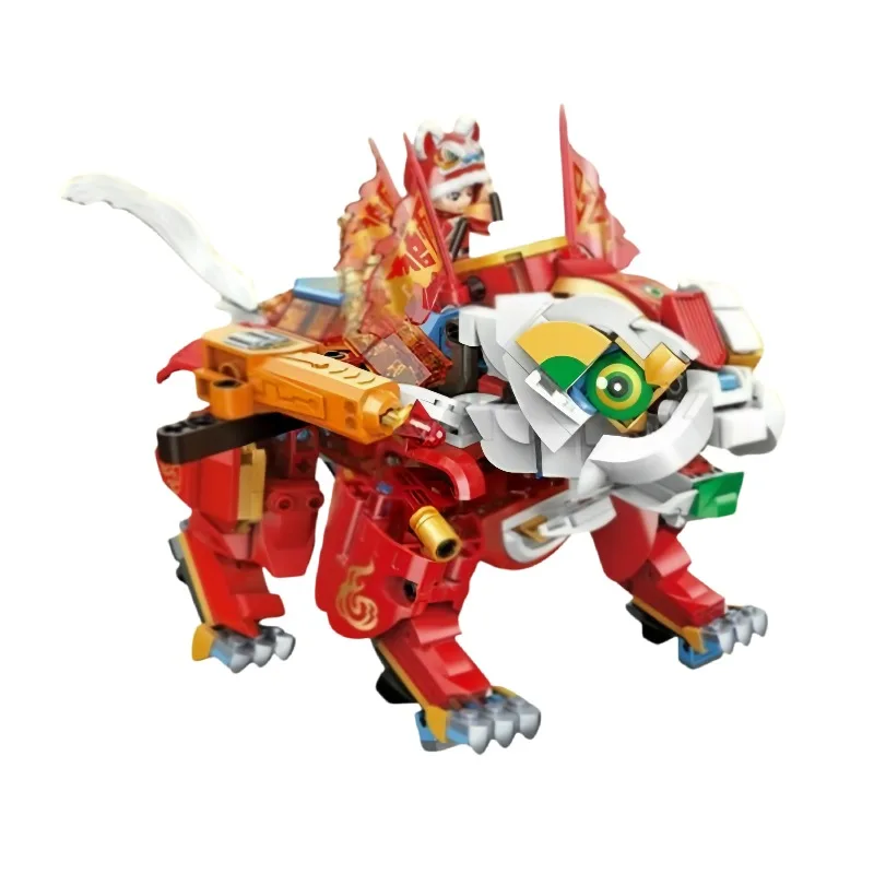 

New Building Blocks Flame Lion Mech Assembly Model Display Figure Anime Cartoon Toy Desktop Decoration Holiday Gift Collectible