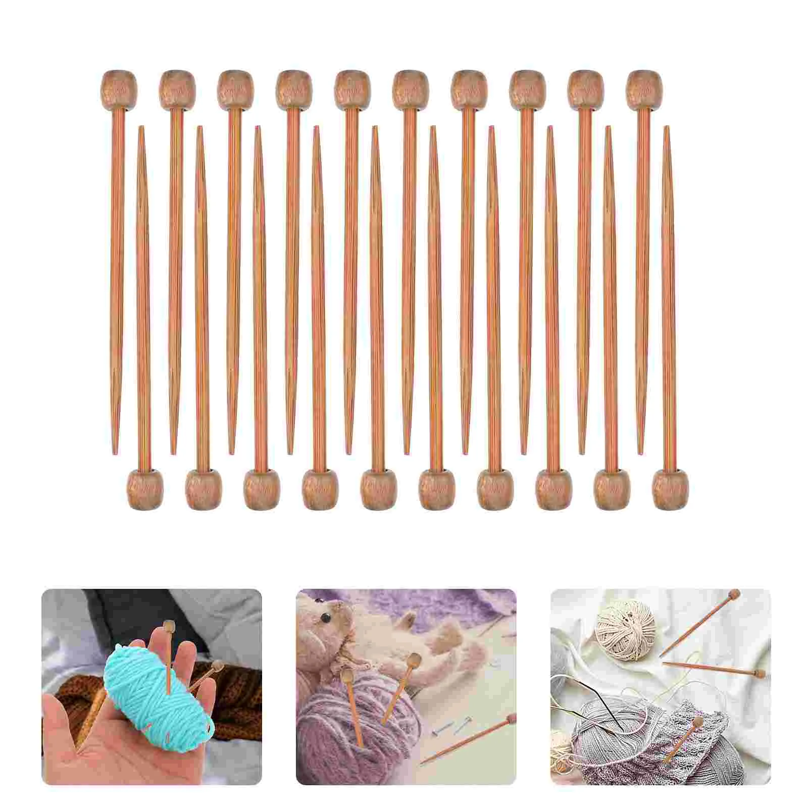20 PCS Mini Needle DIY Brooch Material Knitting Supplies Short Rod Walnut Wood Rods Knitted Tools