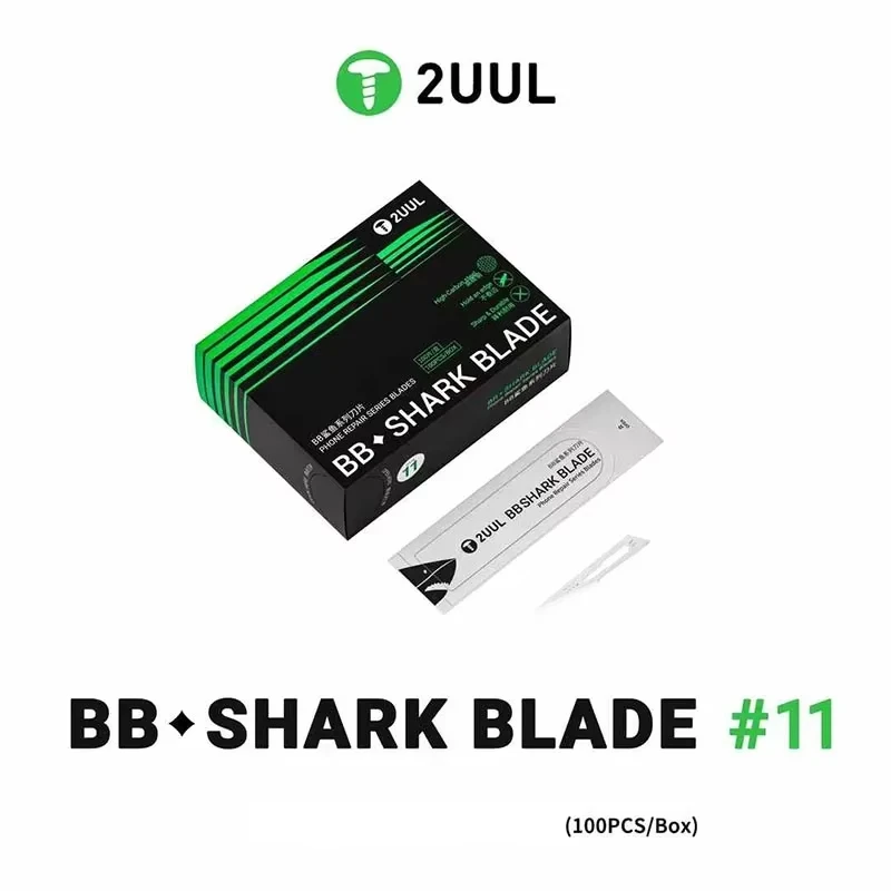 2UUL DA18 No.11 BB Shark Blade 100pcs/box for Mobile Phone Repair Glue Removal Rust-Proof High-Carbon Steel Scraping Pry Knife