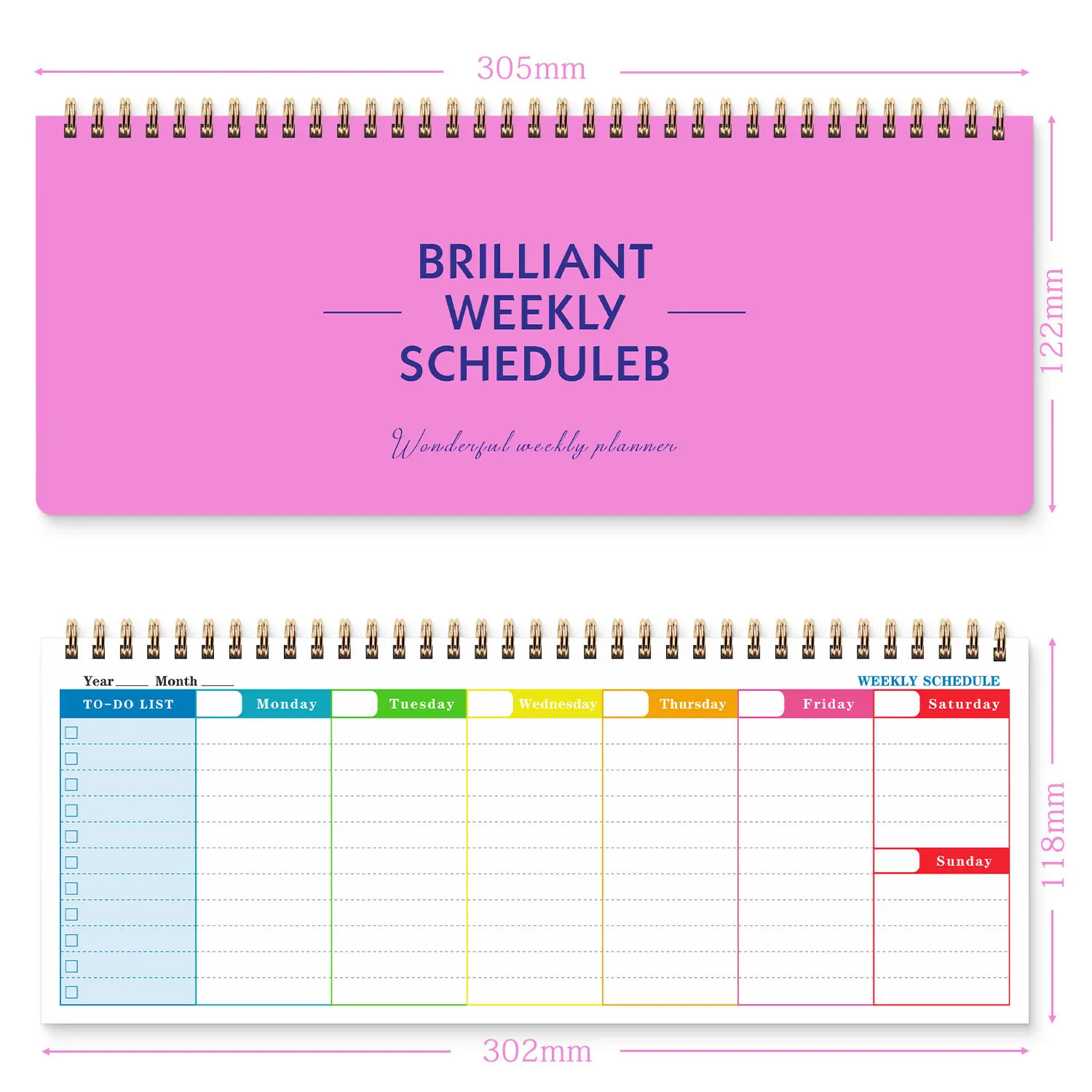 English Spiral Notebook High-Quality Weekly Planner Business Study Check-In Memo Schedule Notebook Stationery