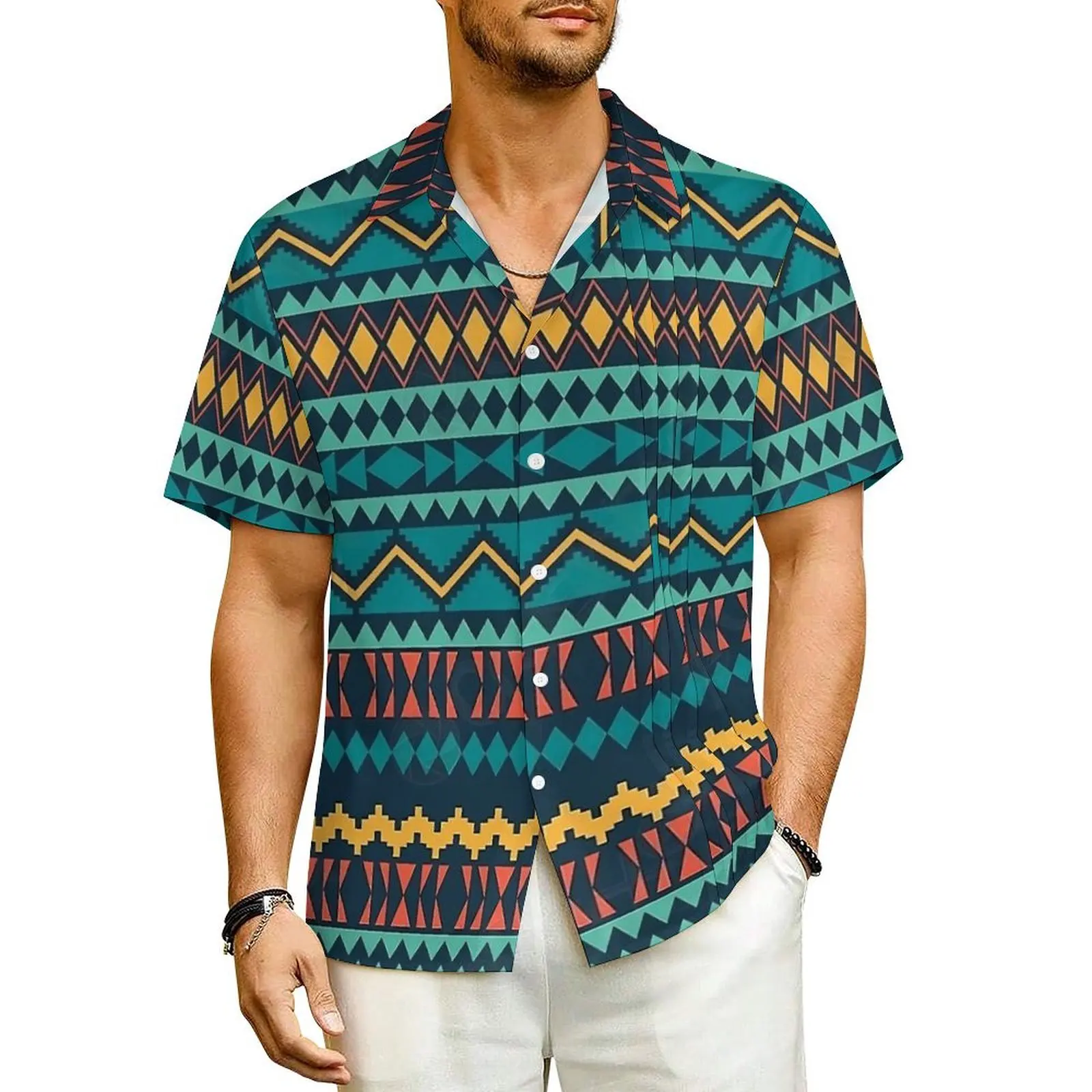 

Retro Aztec Art Pattern Vacation Shirt Hawaiian Casual Shirts Male Retro Blouses Short Sleeve Streetwear Custom DIY Clothing