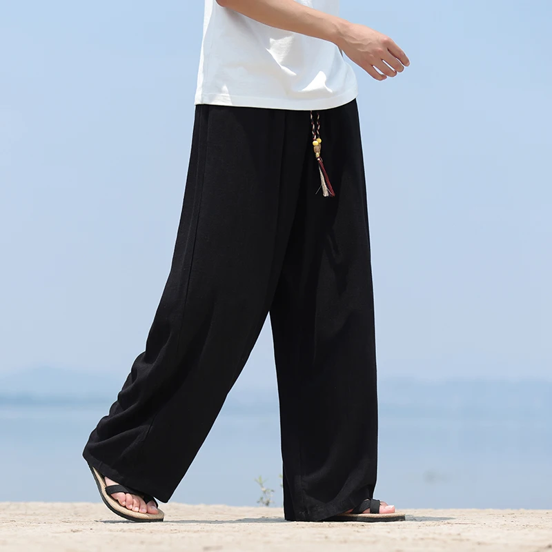 2024 Men's New Chinese Cotton and Hemp Casual Pants Fashion High Street Harajuku Comfortable Breathable Oversized Men's Pants