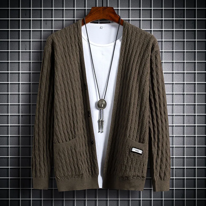 

2024 Spring Autumn New Men's V-neck Knitwear Coats Male Long Sleeve Cardigan Jacket Men Leisure Sweater Loose Outerwear S386