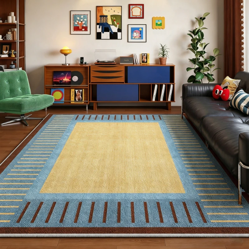 Large Living Room Carpet Stain-resistant Durable Wear-resistant Floor Mat Retro Plaid Pattern Rug Modern Home Decoration Rugs