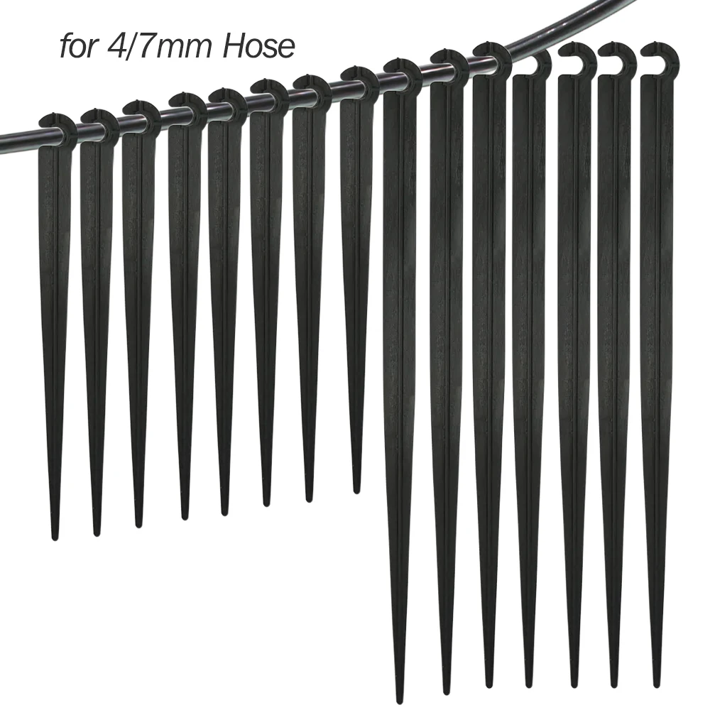 Manguera de jardín de 1/4 ", 11cm, 20cm, estacas de soporte, manguera de riego, soporte de vástagos fijos, tubo de riego por goteo de 4/7mm, inserción de suelo